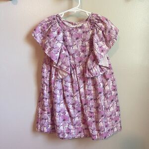 Kate Quin 4T Purple Poppies Dress | Cotton Flutter Sleeve